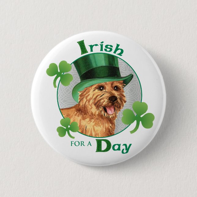 Badge Rond 5 Cm St. Patrick's Day Norwich Terrier (Devant)
