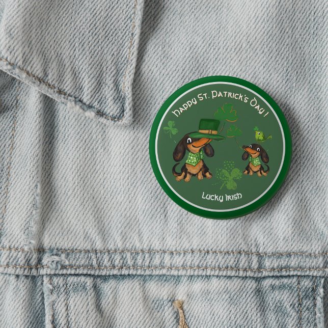 Badge Rond 5 Cm ST. Patrick's Day whimsy mignon Dachshunds ( ST. Patrick's Day whimsy cute Dachshunds Button
)