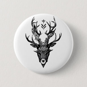 Badge Rond 5 Cm Stag Deer Wild Animal Nature Illustration Art Tatt