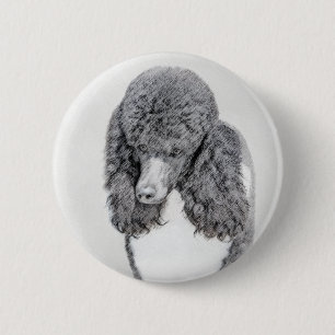 Badge Rond 5 Cm Standard Poodle Black Parti Painting - Dog Art