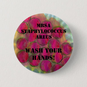 Badge Rond 5 Cm Staphylocoque - lavez-vous les mains ! - Customis