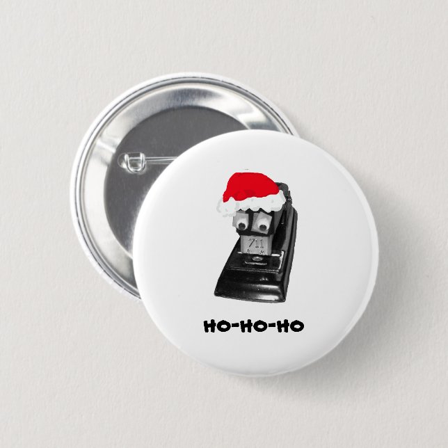 Badge Rond 5 Cm Stapler avec les yeux de Googly, Santa Hat, HoHoHo (Devant & derrière)