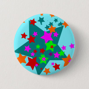 Badge Rond 5 Cm Star Fun Stars Turquoise Rouge Rose Lime Orange