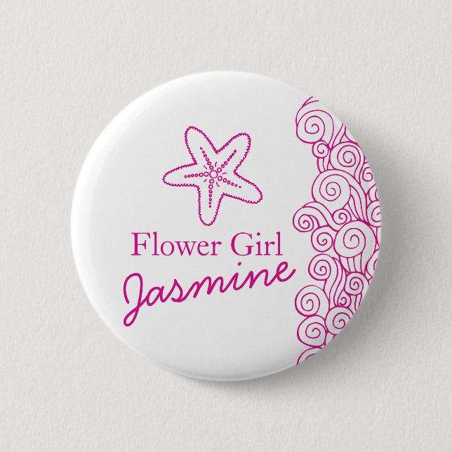 Badge Rond 5 Cm Starfish Fleur fille rose mariage pin / bouton (Devant)