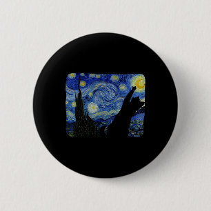 Badge Rond 5 Cm Starry Night Cat Shirt Van Gogh Amoureux des chats
