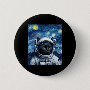 Badge Rond 5 Cm Starry Night Cosmic Cat Astronaut Art