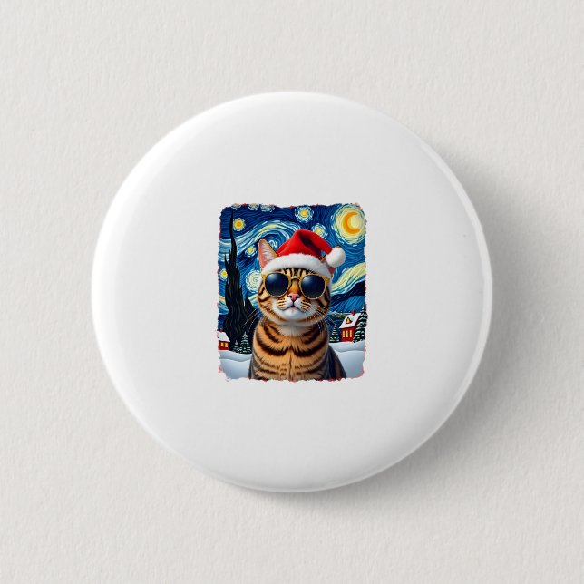 Badge Rond 5 Cm Starry Night Orange Tabby Cat Christmas (Devant)