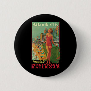 Badge Rond 5 Cm Station balnéaire d'Atlantic City, voyage en train