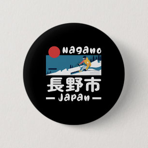 Badge Rond 5 Cm Station de ski de Nagano Japon Ski Alpes japonaise