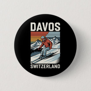 Badge Rond 5 Cm Station de ski Retro Davos Suisse