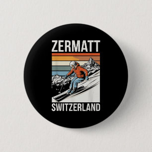 Badge Rond 5 Cm Station de ski rétro Zermatt Suisse, ski alpin amu