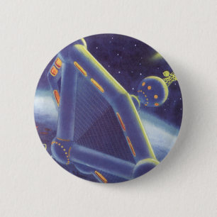 Badge Rond 5 Cm Station spatiale en orbite de science-fiction vint