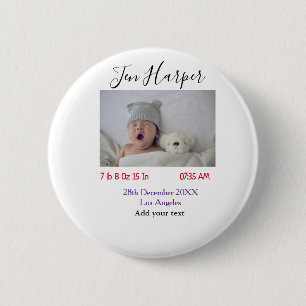 Badge Rond 5 Cm Statistiques de naissance de bébé ajoutent un nom 