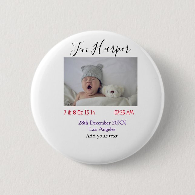 Badge Rond 5 Cm Statistiques de naissance de bébé ajoutent un nom  (Devant)