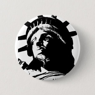 Badge Rond 5 Cm Statue d'Art Pop Noir & Blanc de la Liberté