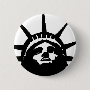 Badge Rond 5 Cm Statue d'Art Pop Noir & Blanc de la Liberté