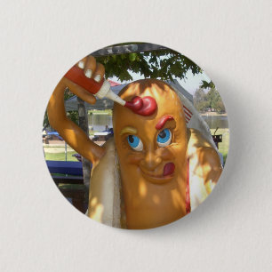 Badge Rond 5 Cm Statue de Chien Chaud Kitsch Retro