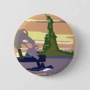 Badge Rond 5 Cm Statue de la Liberté à New York City, Voyage Rétro