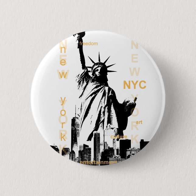 Badge Rond 5 Cm Statue de la Liberté de New York City Ny Nyc (Devant)