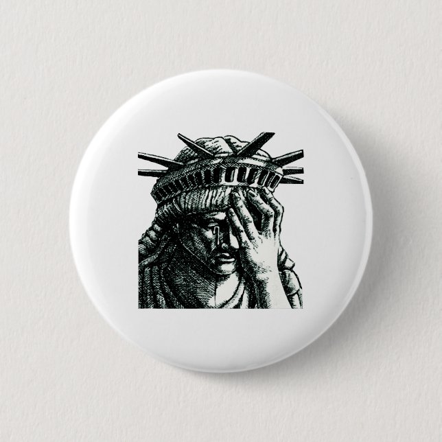 Badge Rond 5 Cm Statue De La Liberté Pleurant Anti Trump Ne Résist (Devant)