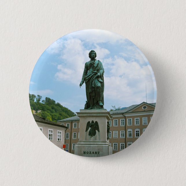 Badge Rond 5 Cm Statue de Mozart à Salzbourg (Devant)