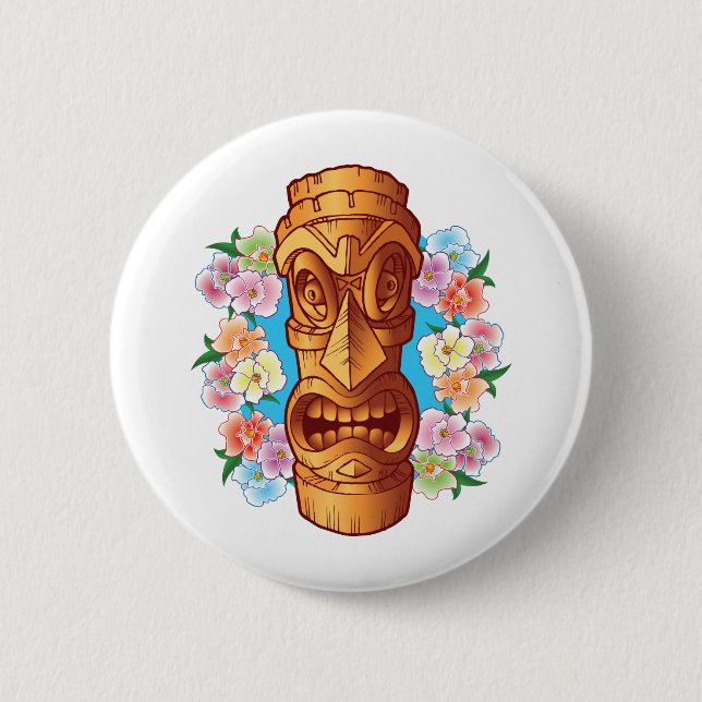 Badge Rond 5 Cm Statue de Tiki de bande dessinée (Devant)