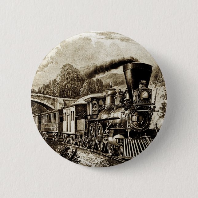 Badge Rond 5 Cm Steam engine locomotive history (Devant)