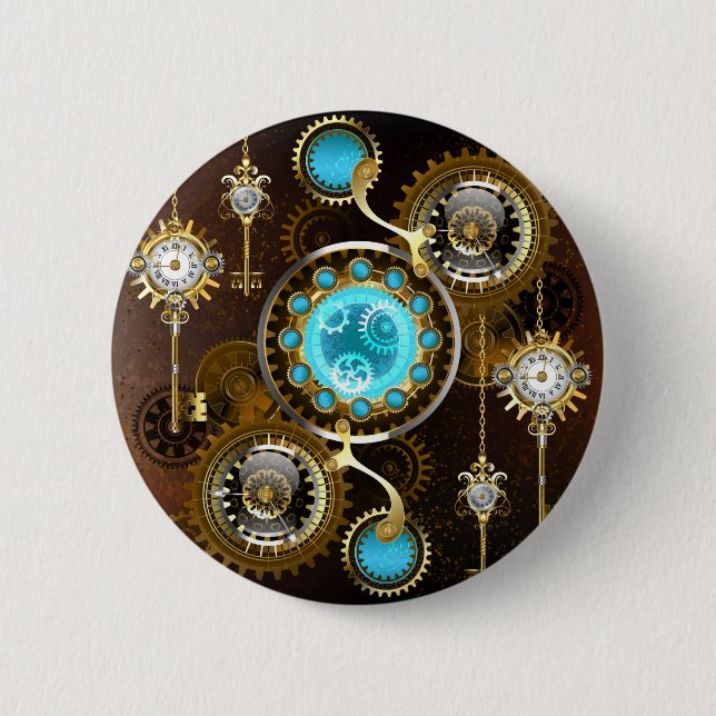 Badge Rond 5 Cm Steampunk Arrière - plan rouillé avec des lentille (Devant)