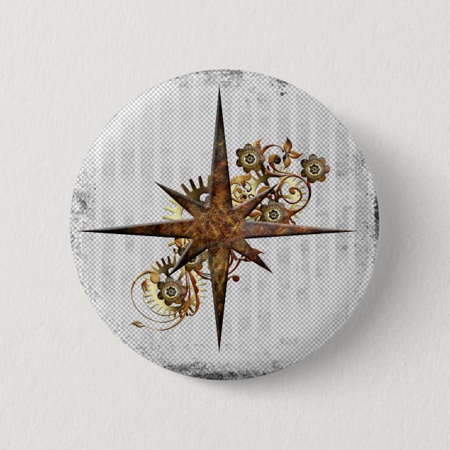 Badge Rond 5 Cm Steampunk Compass Star Grunge (Devant)
