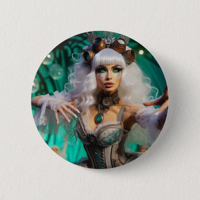 Badge Rond 5 Cm Steampunk Victorian Futuristic Green Dancer (Devant)