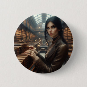 Badge Rond 5 Cm Steampunk Vintage Victorian Lady Librairie