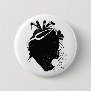 Badge Rond 5 Cm stéthoscope anatomique de coeur
