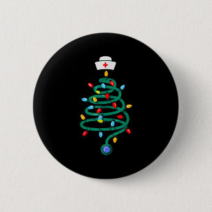 Badge Rond 5 Cm Stethoscope Arbre de Noël Docteur Infirmière