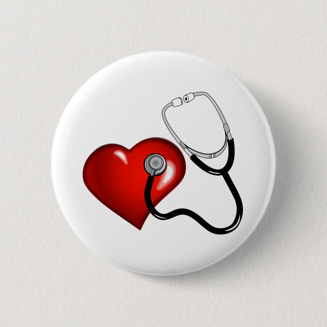 Badge Rond 5 Cm Stethoscope cardiaque Infirmière personnalisée Méd (Devant)