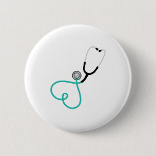 Badge Rond 5 Cm Stéthoscope de coeur