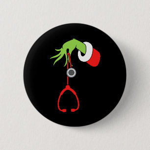 Badge Rond 5 Cm Stéthoscope de Noël infirmière Pyjama de Noël infi