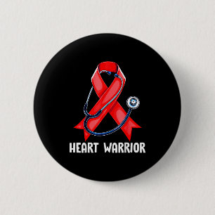 Badge Rond 5 Cm Stéthoscope Heart Warrior Rouge Maladie Cardiaque