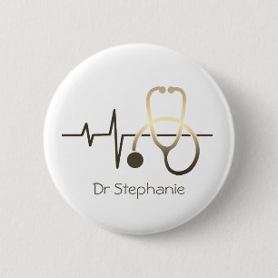 Badge Rond 5 Cm Stethoscope Heartbeat Médicale