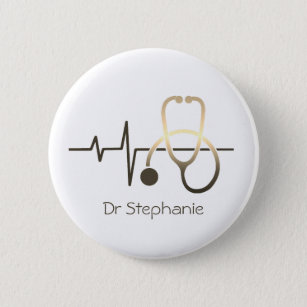 Badge Rond 5 Cm Stethoscope Heartbeat Médicale