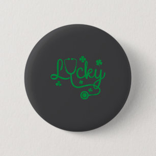 Badge Rond 5 Cm Stethoscope Lucky Shamrock, infirmière de la Saint