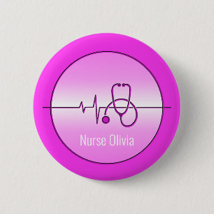 Badge Rond 5 Cm Stéthoscope Médicale rose