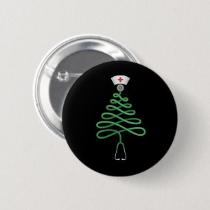 Badge Rond 5 Cm Stethoscope Sapin de Noël Infirmière Tenue de bloc