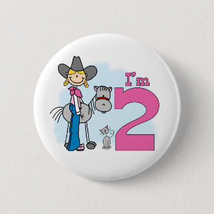 Badge Rond 5 Cm Stick Cowgirl 2nd Birthday Pinback Button