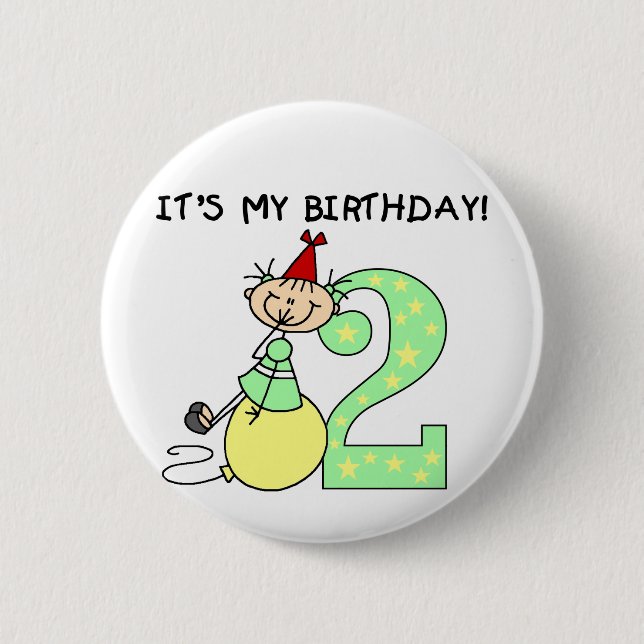 Badge Rond 5 Cm Stick Girl 2e Anniversaire Tshirts et cadeaux (Devant)