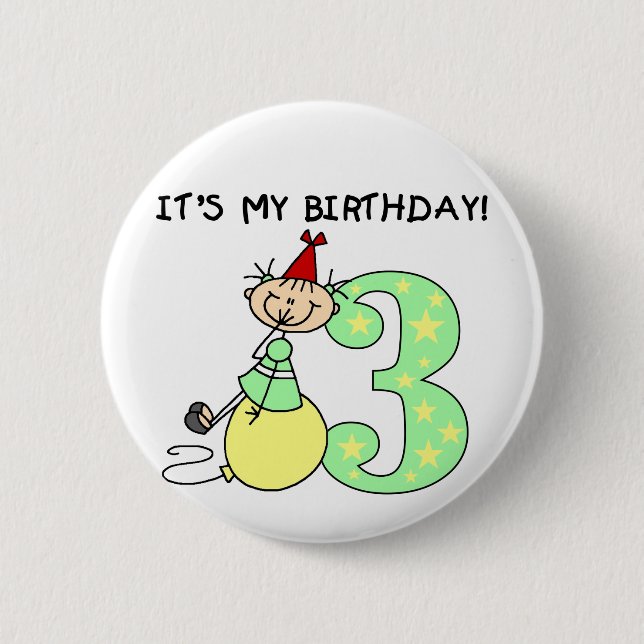 Badge Rond 5 Cm Stick Girl 3e Anniversaire Tshirts et cadeaux (Devant)
