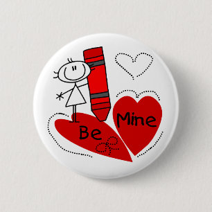 Badge Rond 5 Cm Stick Girl Be Mine Valentine