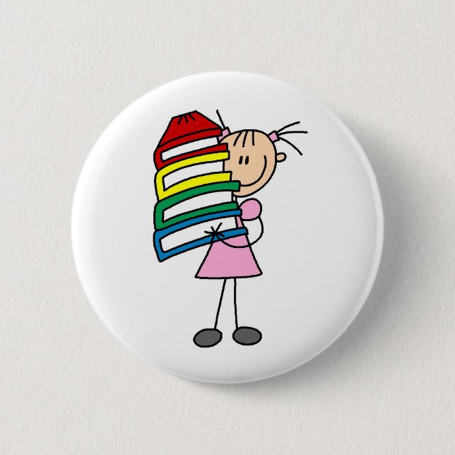 Badge Rond 5 Cm Stick Girl with Books (Devant)