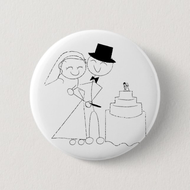 Badge Rond 5 Cm Stick souriant Figure Couple coupe le gâteau Maria (Devant)