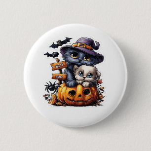 Badge Rond 5 Cm Sticker Chat Halloween mignonne - Casquette sorciè