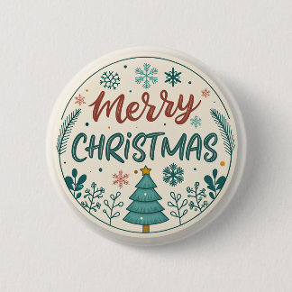 Badge Rond 5 Cm Sticker rond de Noël joyeux avec arbre
